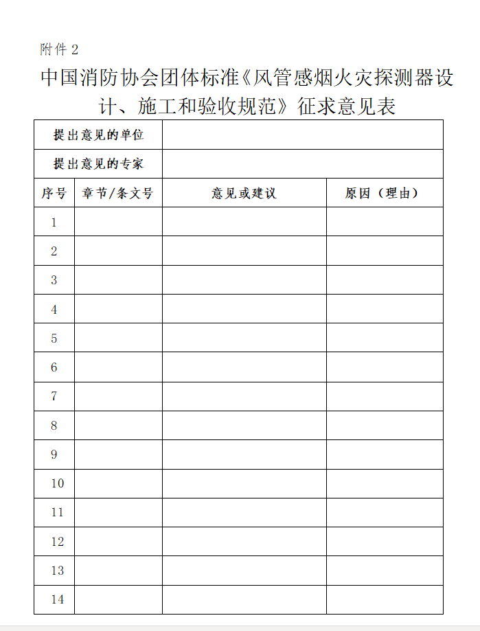 關(guān)于對(duì)《風(fēng)管感煙火災(zāi)探測(cè)器設(shè)計(jì)、施工和驗(yàn)收規(guī)范》（征求意見稿）征求意見的函